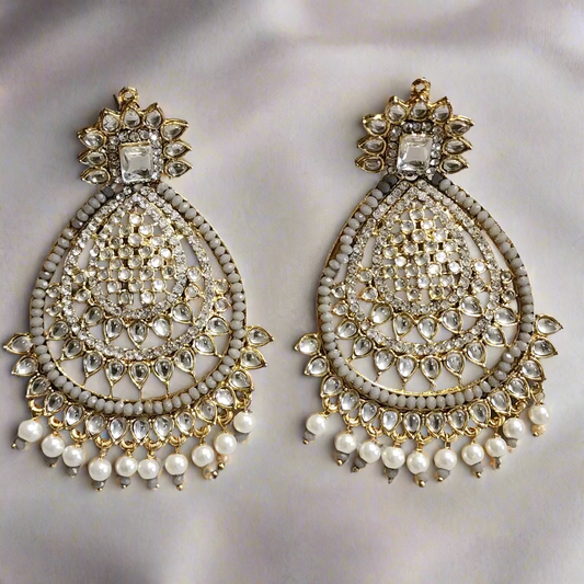 Grey Kundan + Stone earrings