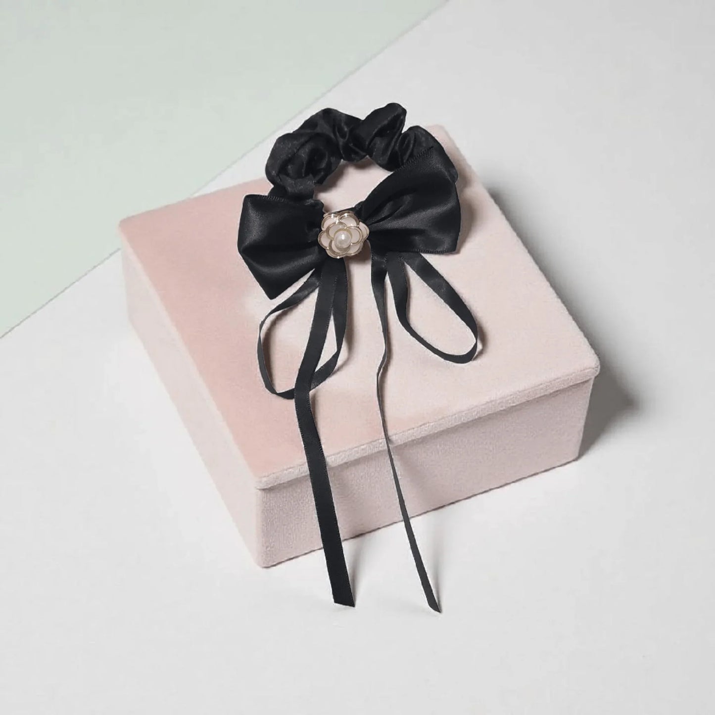 Rosette Charm Bow Scrunchie - Style Storyz -