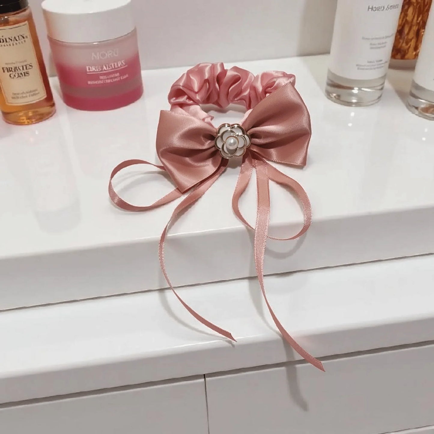 Rosette Charm Bow Scrunchie - Style Storyz -