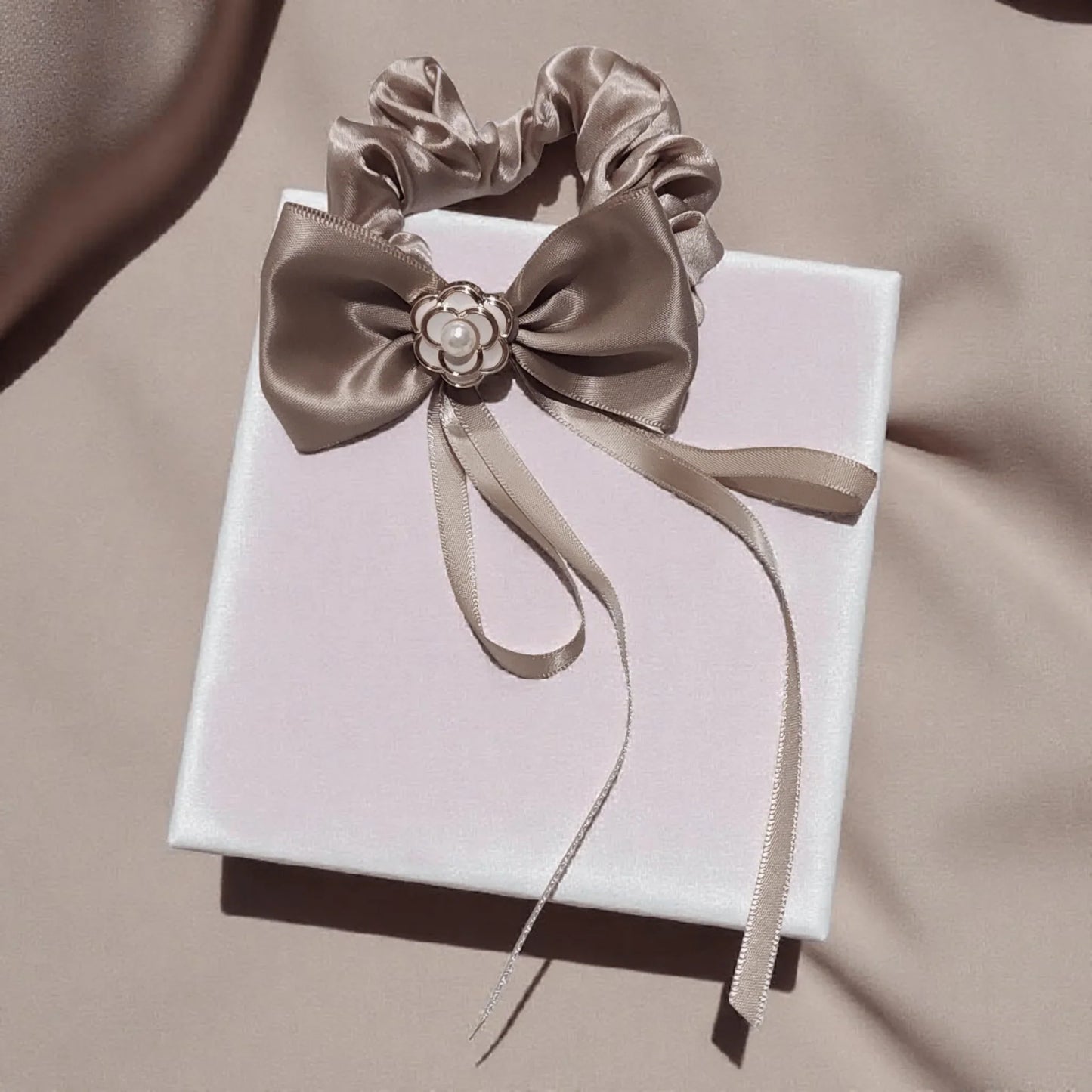 Rosette Charm Bow Scrunchie - Style Storyz -