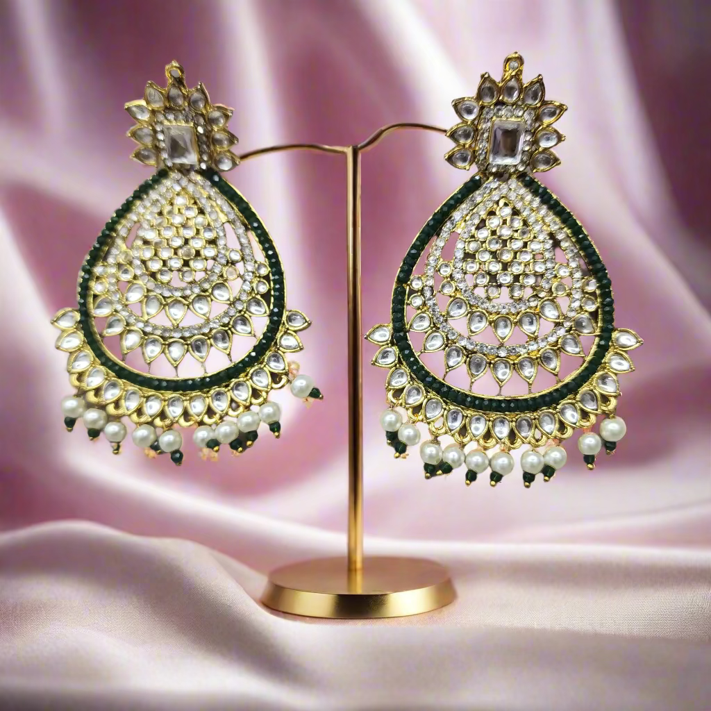 Green Kundan + Stone earrings