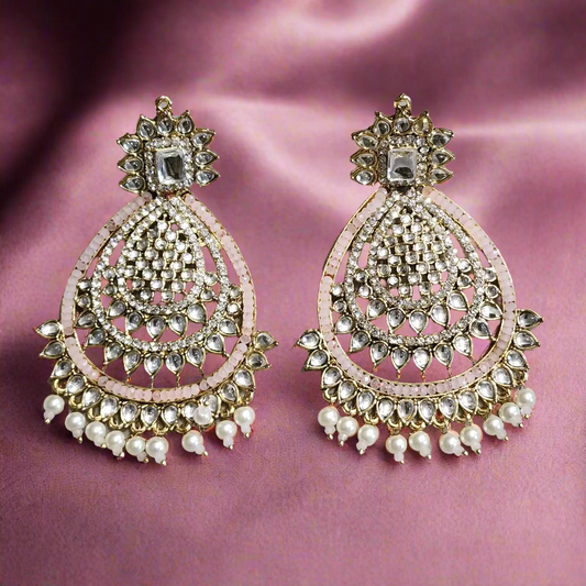 Peach Kundan and beads earing