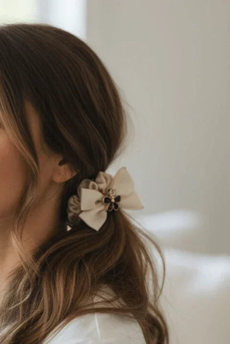 Floral Charm Bow Scrunchie - Style Storyz - 