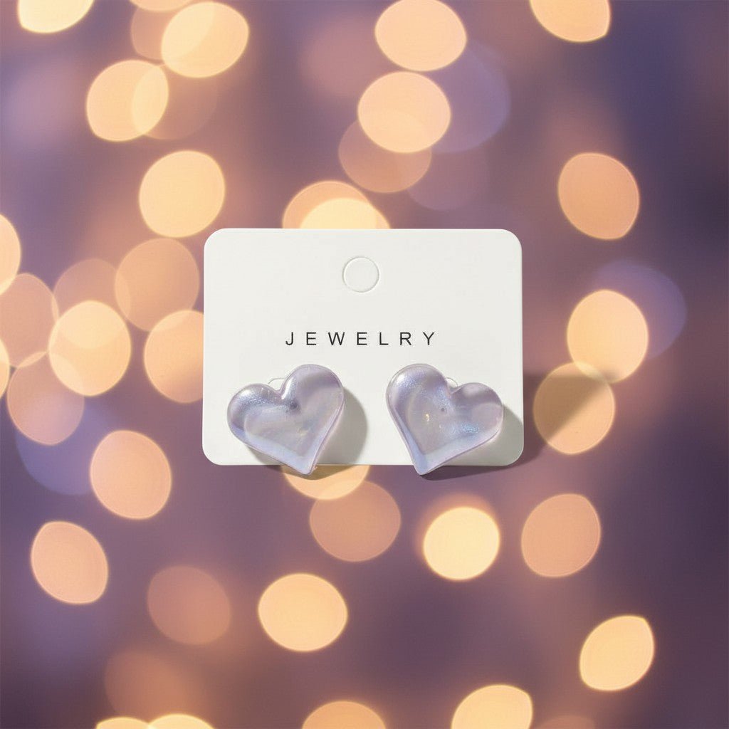 Bluish White Iridescent Heart Earrings