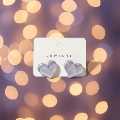 Bluish White Iridescent Heart Earrings